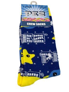 Space Dispenser Novelty Socks Blue Yellow Stars Mens Crew Fun Graphic